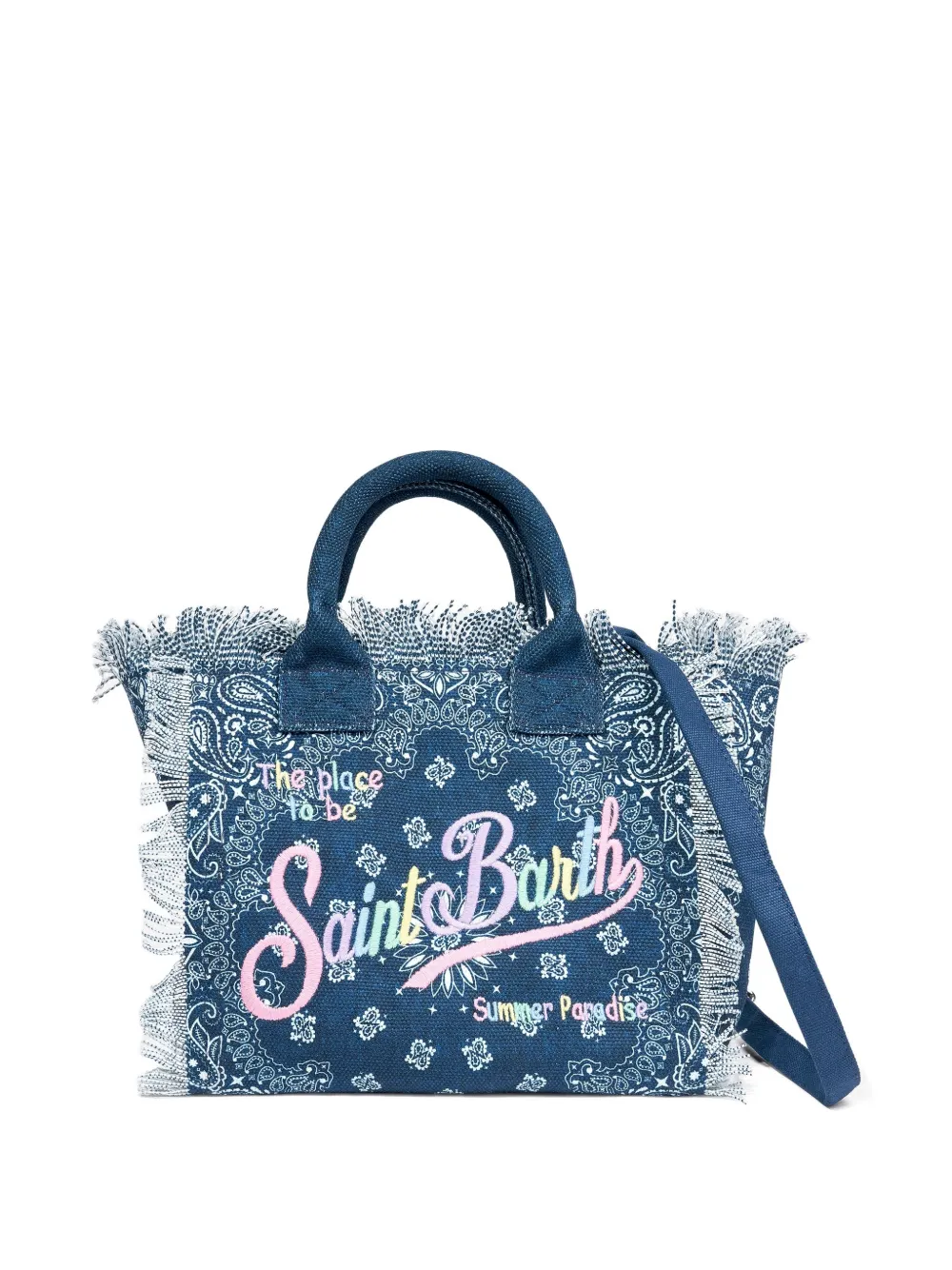 MC2 Saint Barth Kids frayed denim tote bag Blauw