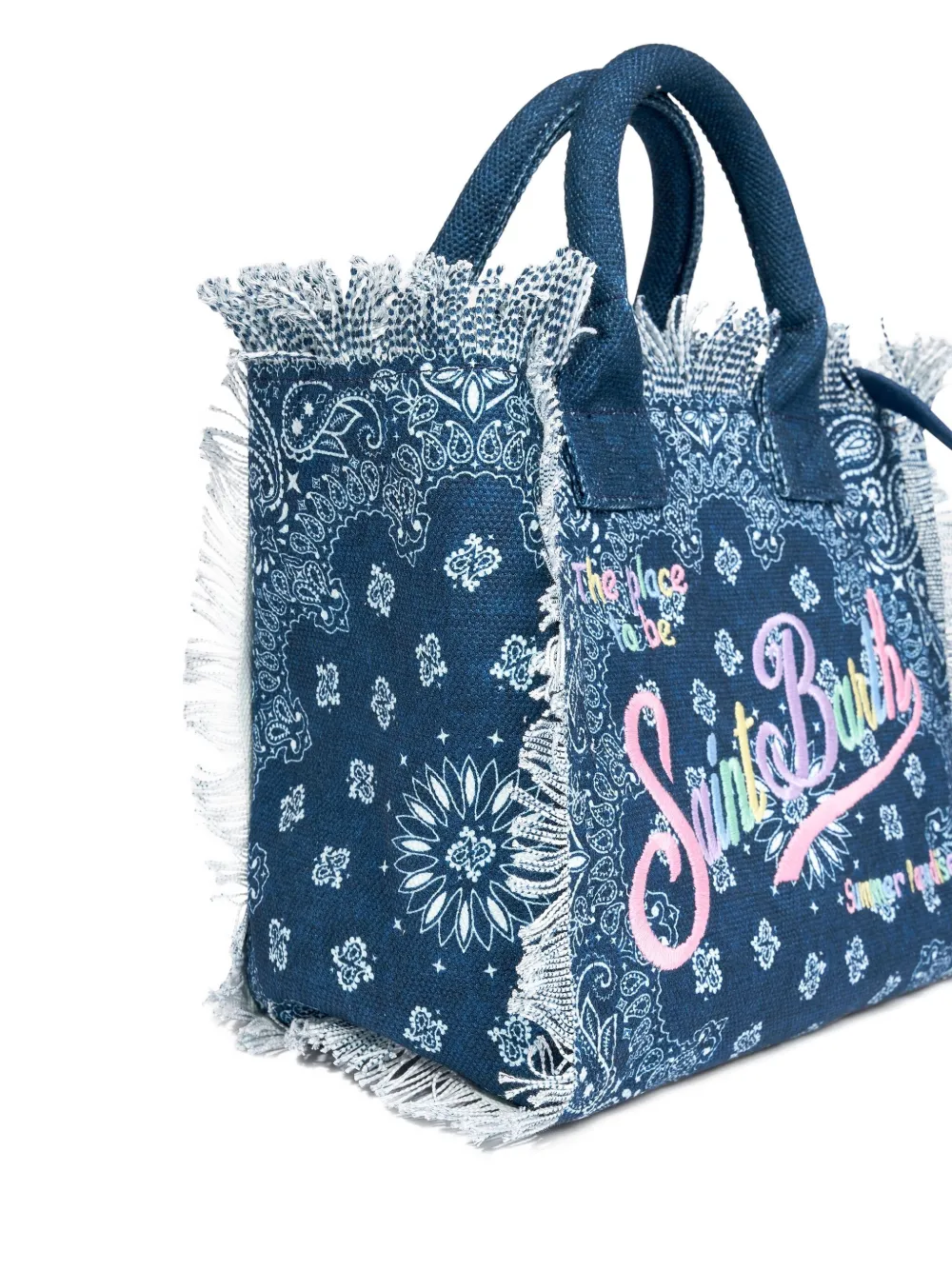 MC2 Saint Barth Kids frayed denim tote bag Blauw