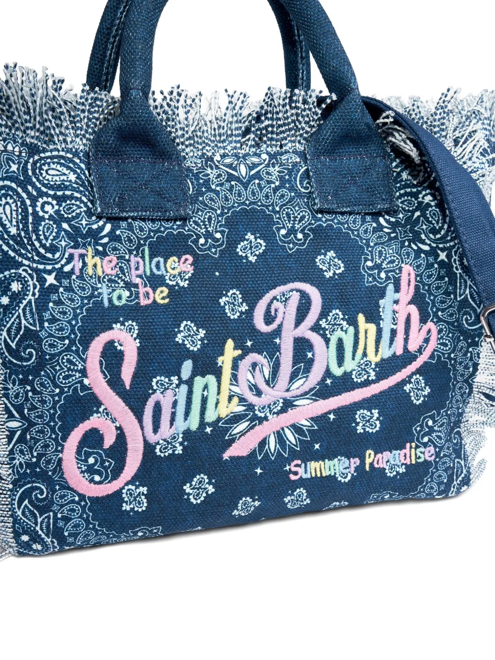 MC2 Saint Barth Kids frayed denim tote bag Blauw