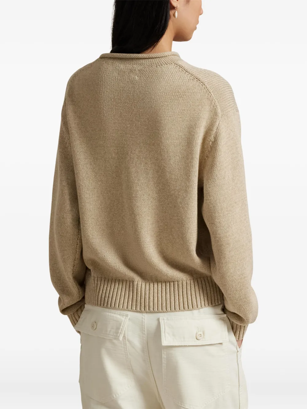 Polo Ralph Lauren Bear Graphic Roll Neck Sweater In Neutral