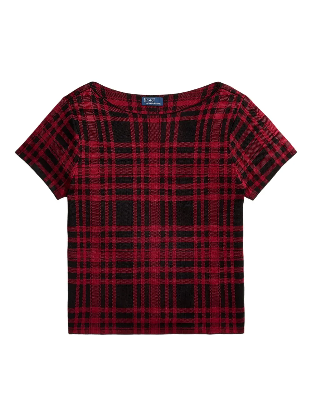 Polo Ralph Lauren Boat-neck Plaid T-shirt In Burgundy