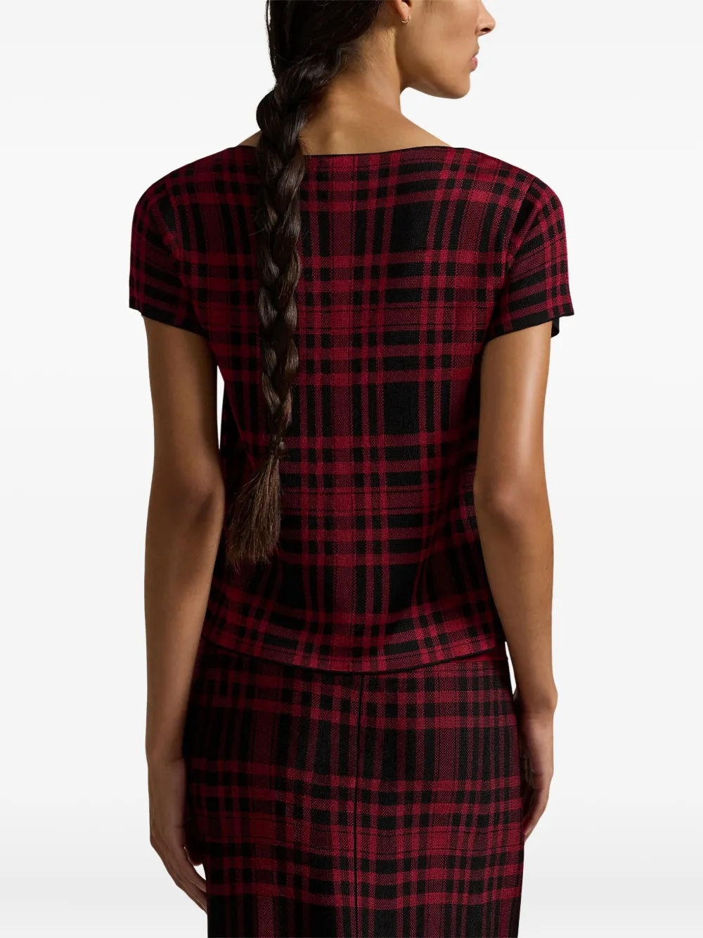 Polo Ralph Lauren Boat-neck Plaid T-shirt In Burgundy