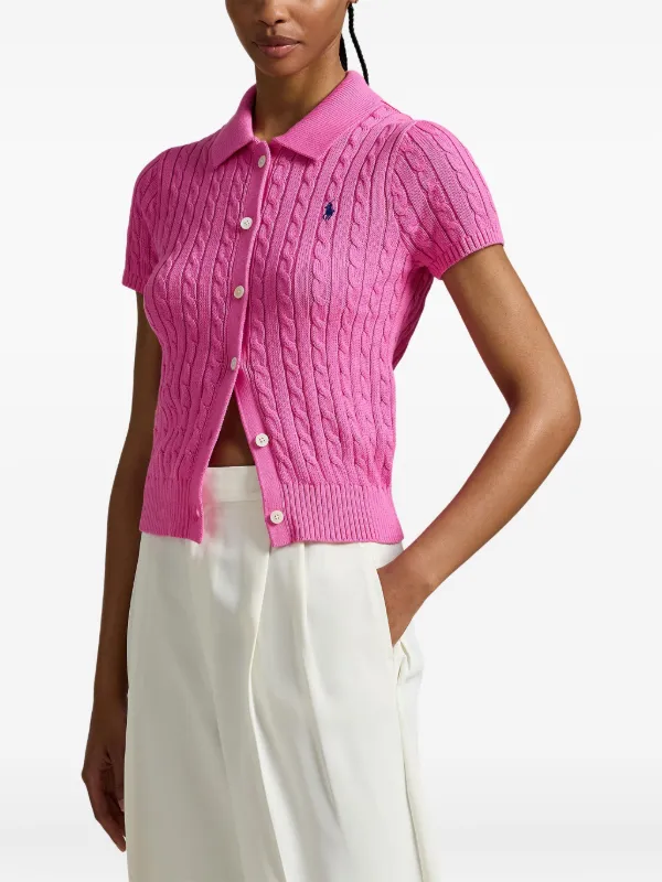 Polo Ralph Lauren ピンク ケーブル編み ポロシャツ S Polo Ralph Lauren ケーブルニット ショートスリーブトップ | ピンク