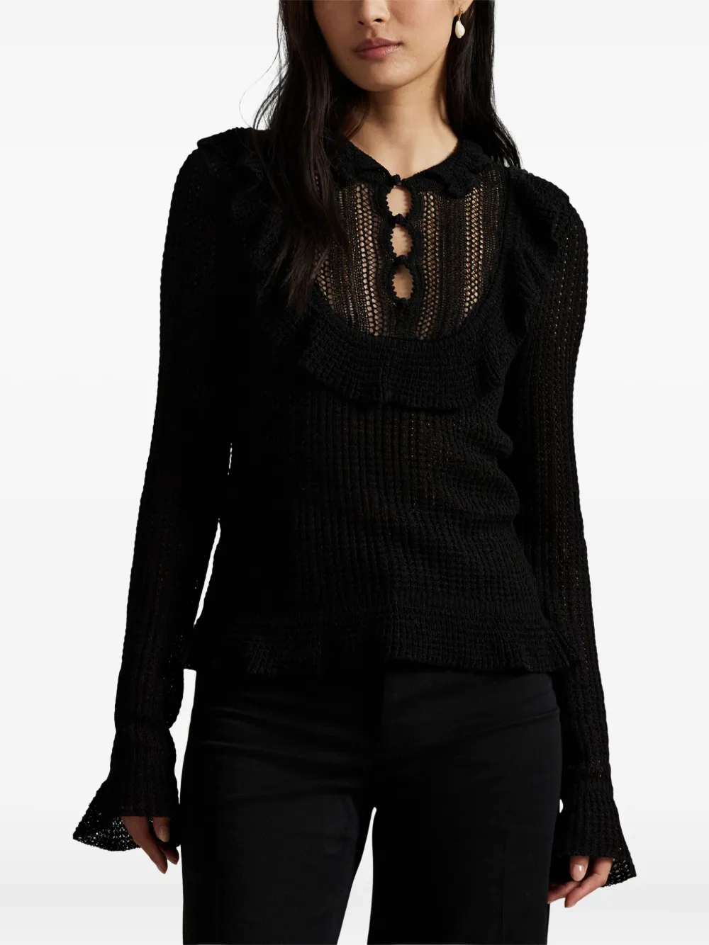 Polo Ralph Lauren Open-knit Pullover In Black