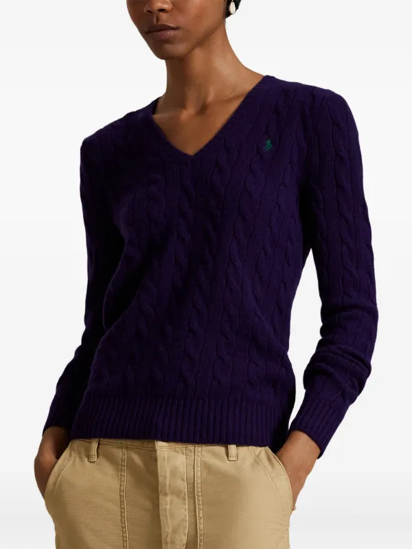 Polo Ralph Lauren cable-knit V-neck Sweater | Blue | FARFETCH JO