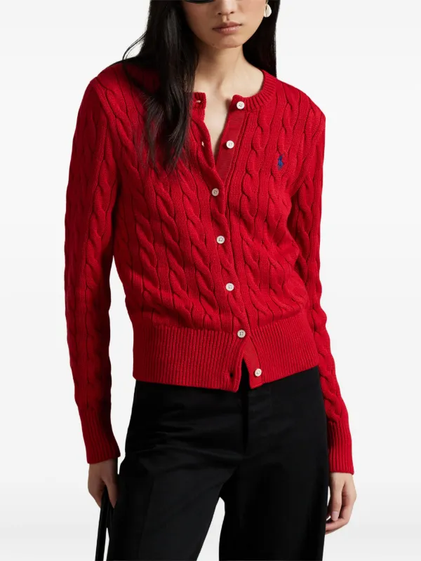 RRL Ralph Lauren 赤 ケーブル ニット カーディガン M Polo Ralph Lauren ケーブルニット カーディガン | レッド