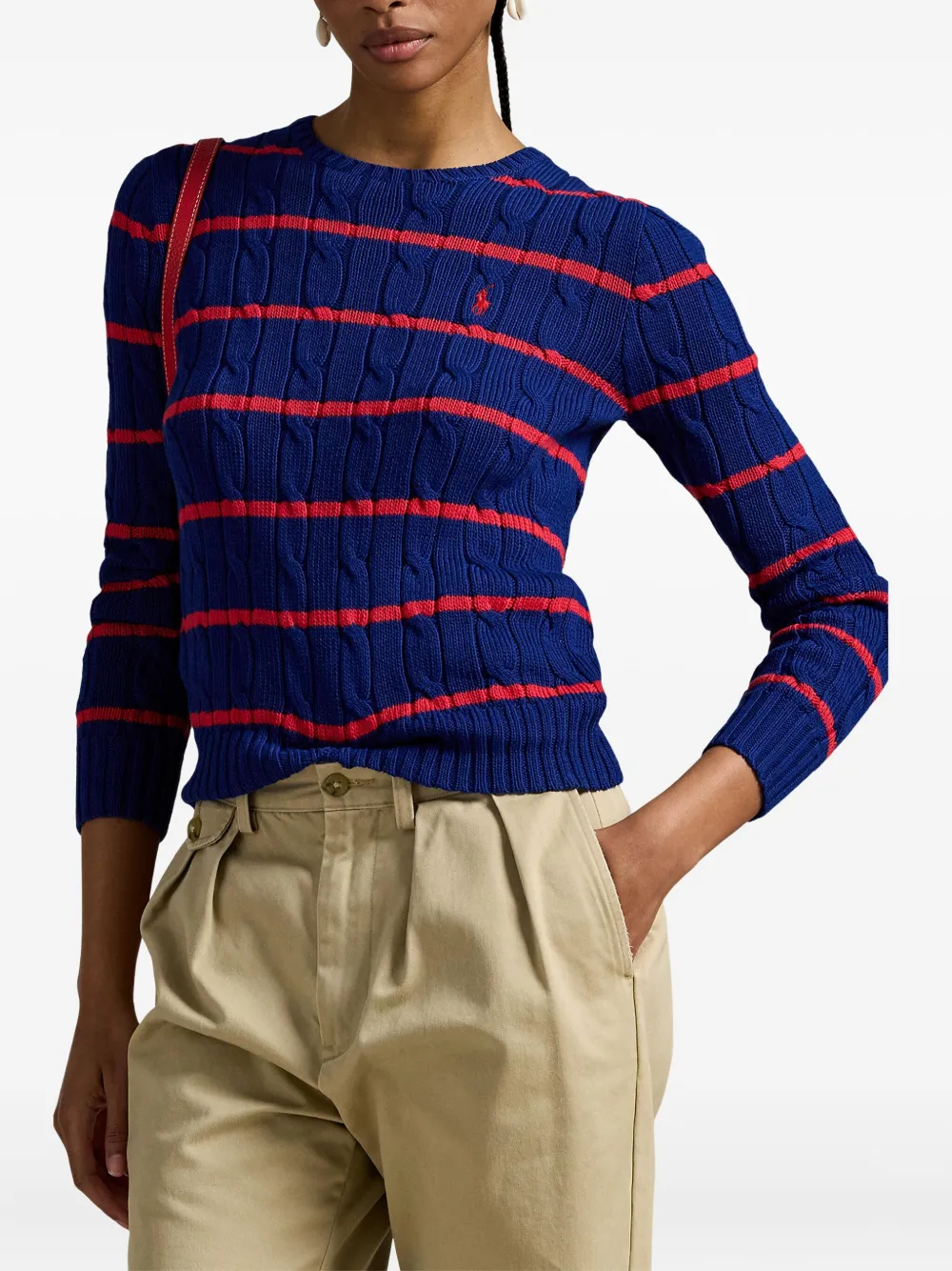 Polo Ralph Lauren Gestreepte kabelgebreide trui Blauw