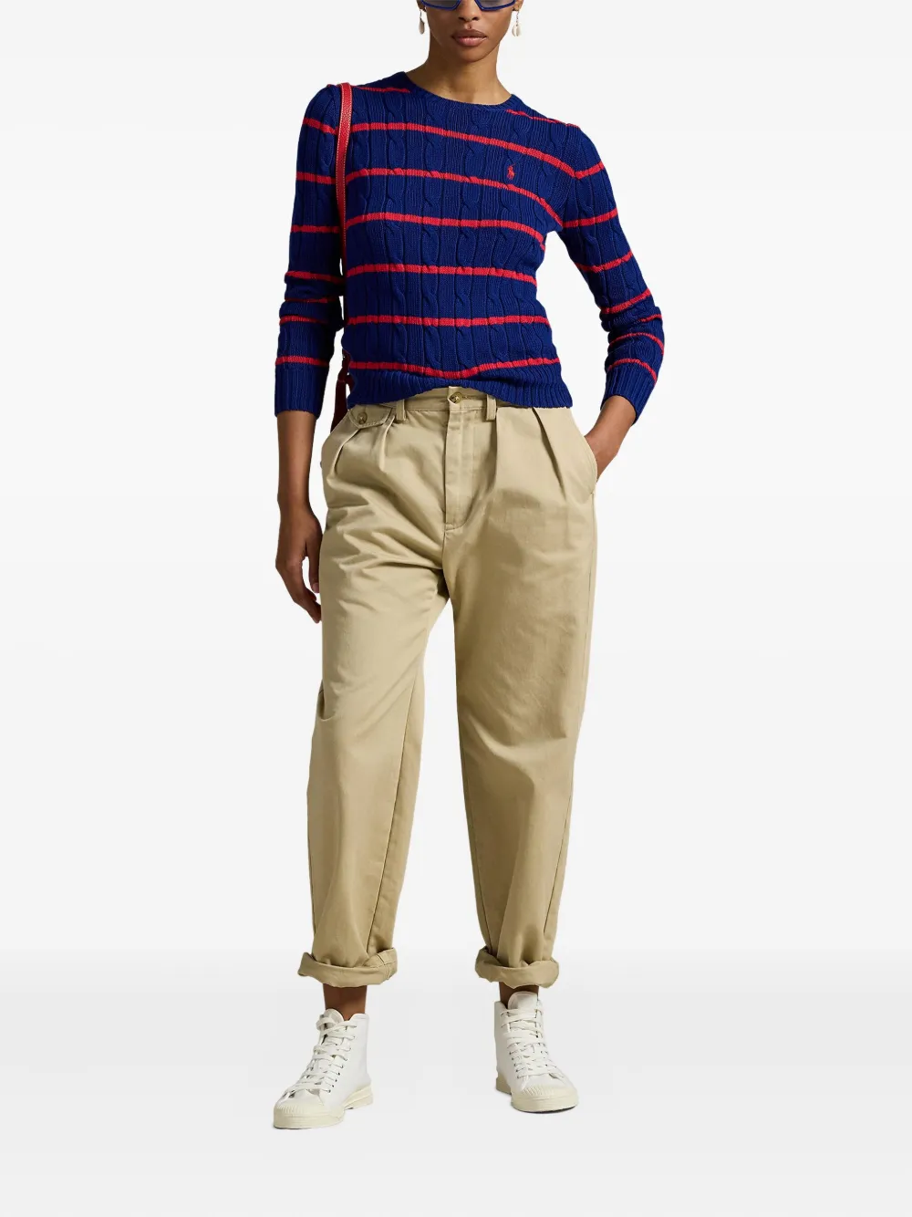 Polo Ralph Lauren Gestreepte kabelgebreide trui Blauw