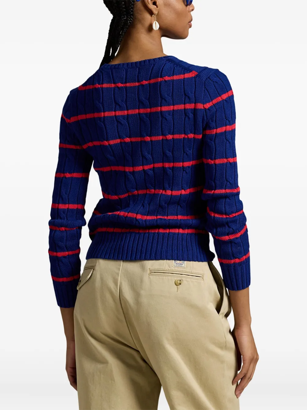 Polo Ralph Lauren Gestreepte kabelgebreide trui Blauw