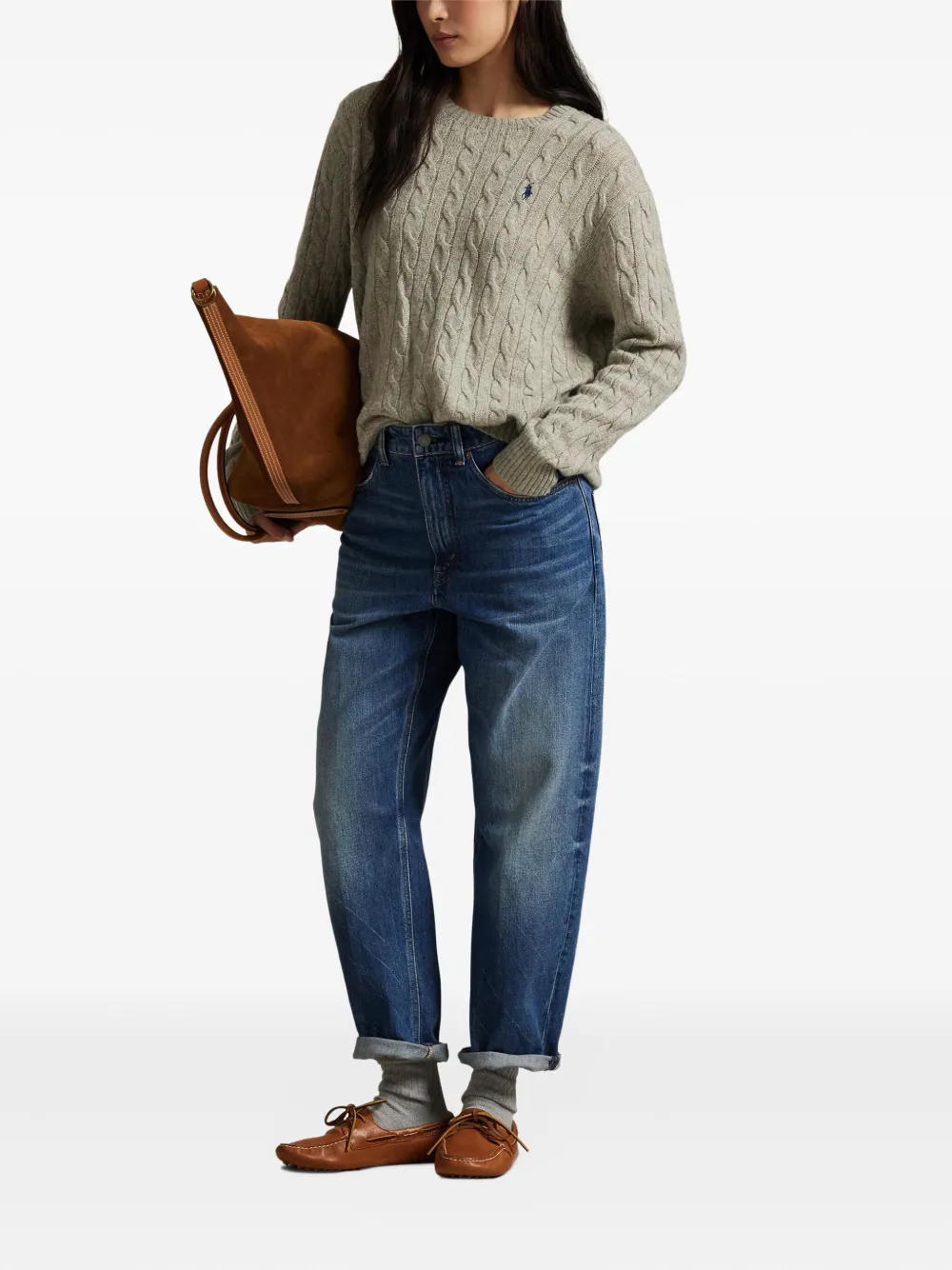 Polo Ralph Lauren Cable-knit Crew-neck Sweater In Brown