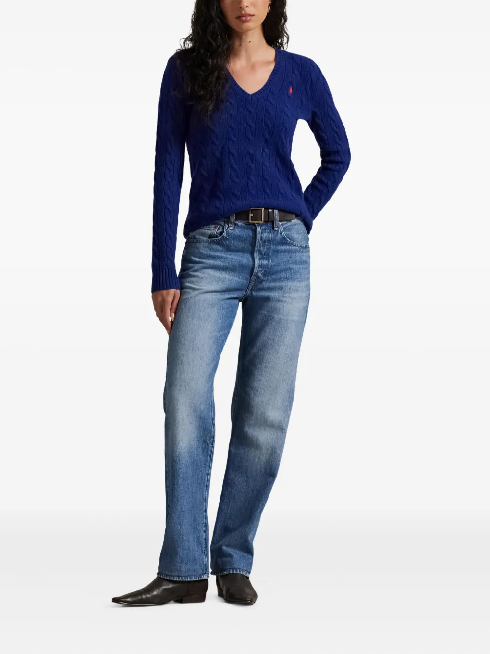 Polo Ralph Lauren Kimberly Cable-knit V-neck Sweater In Blue