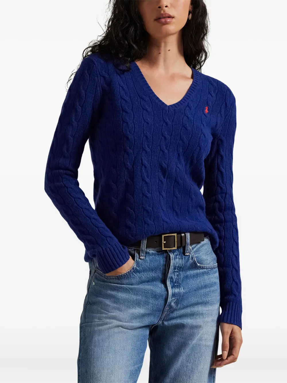 Polo Ralph Lauren Kimberly Cable-knit V-neck Sweater In Blue