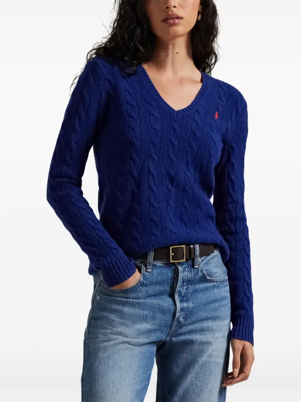 Polo Ralph Lauren Kimberly cable-knit V-neck Sweater | Blue | FARFETCH