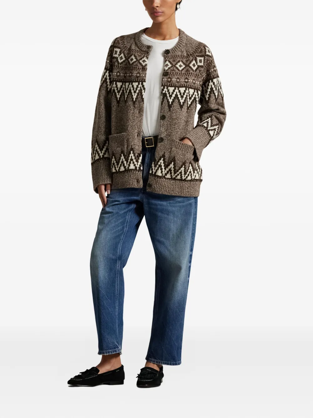 Polo Ralph Lauren Fairisle-pattern Crew-neck Cardigan In Brown