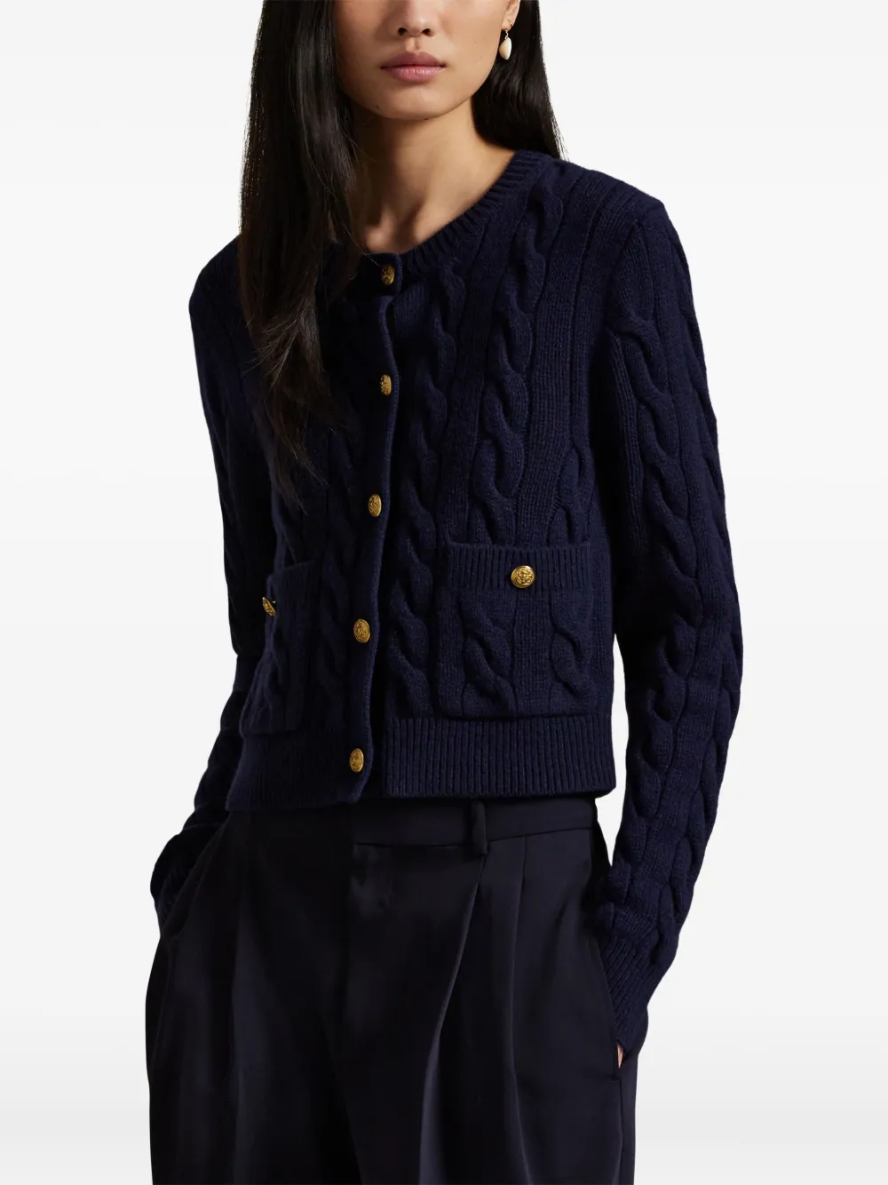 Polo Ralph Lauren Cable-knit Wool And Cashmere-blend Cardigan In Blue
