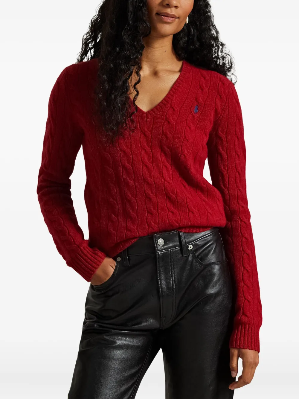 Polo Ralph Lauren Cable-knit V-neck Pullover In Red