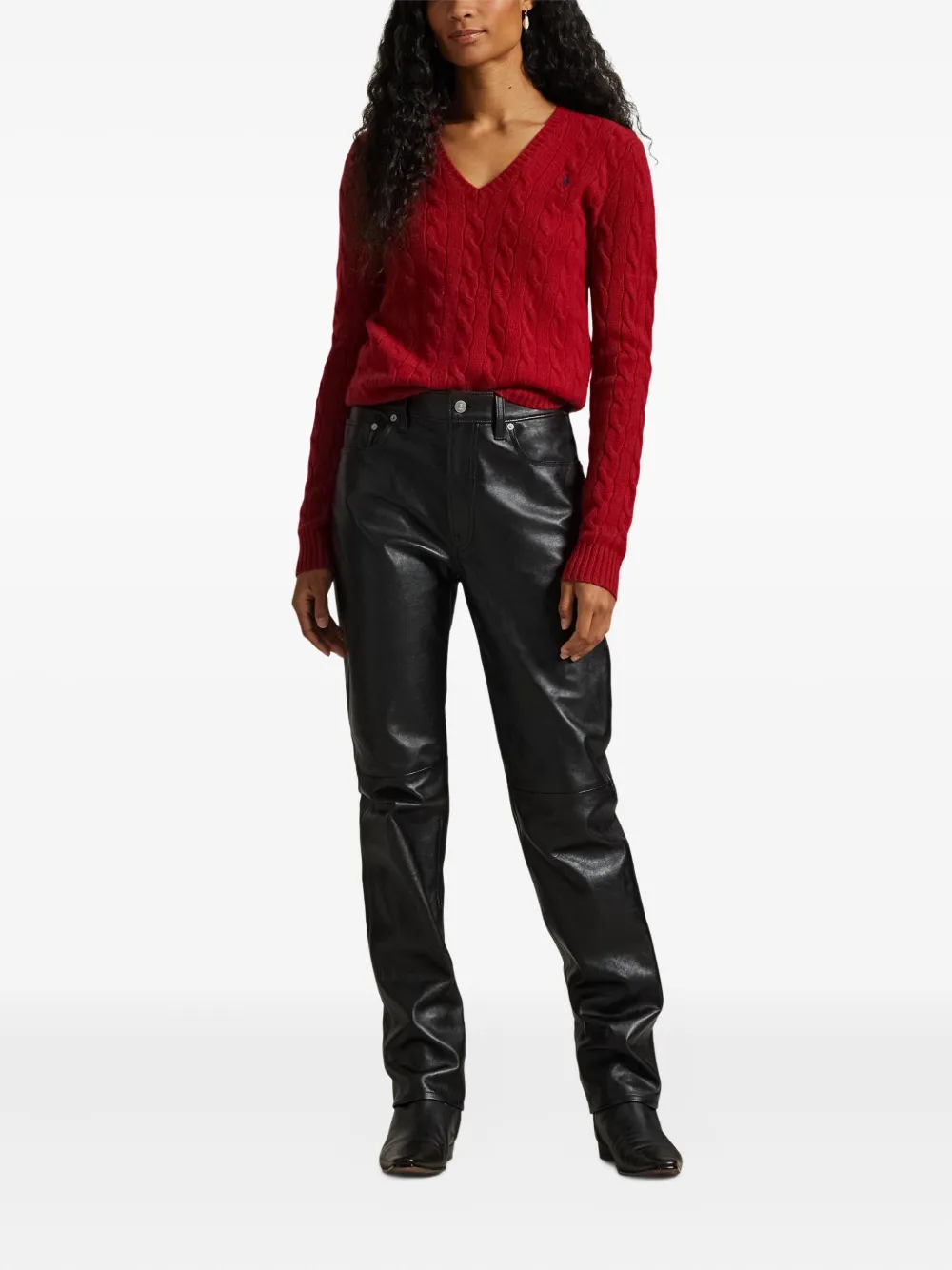 Polo Ralph Lauren Cable-knit V-neck Pullover In Red