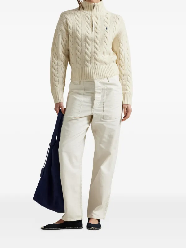 Polo Ralph Lauren cable-knit half-zip Sweater | Neutrals | FARFETCH