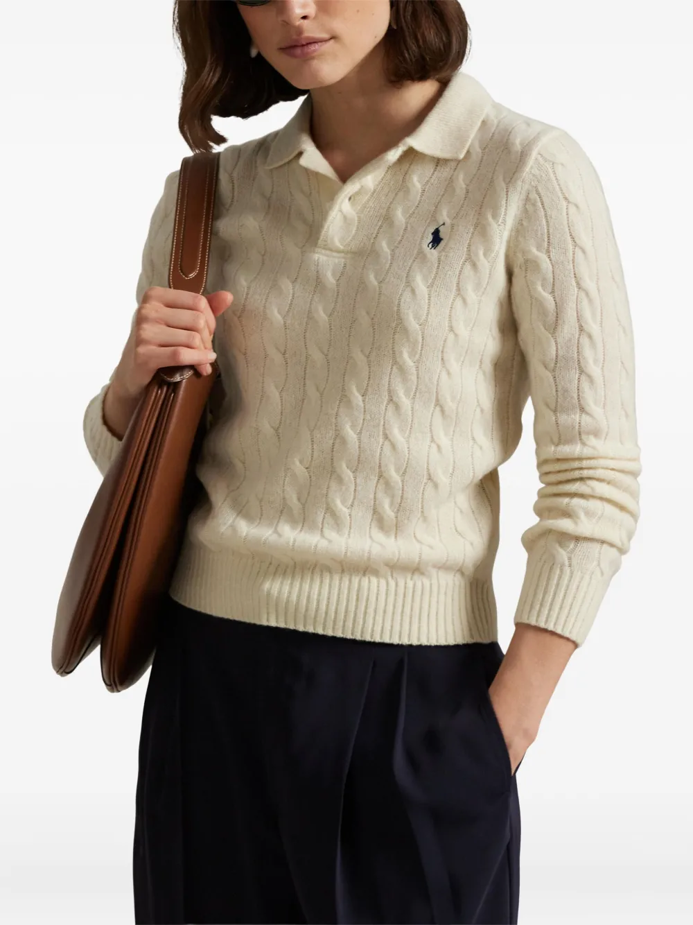 Polo Ralph Lauren Cable Knit Long Sleeve Shirt In Neutral