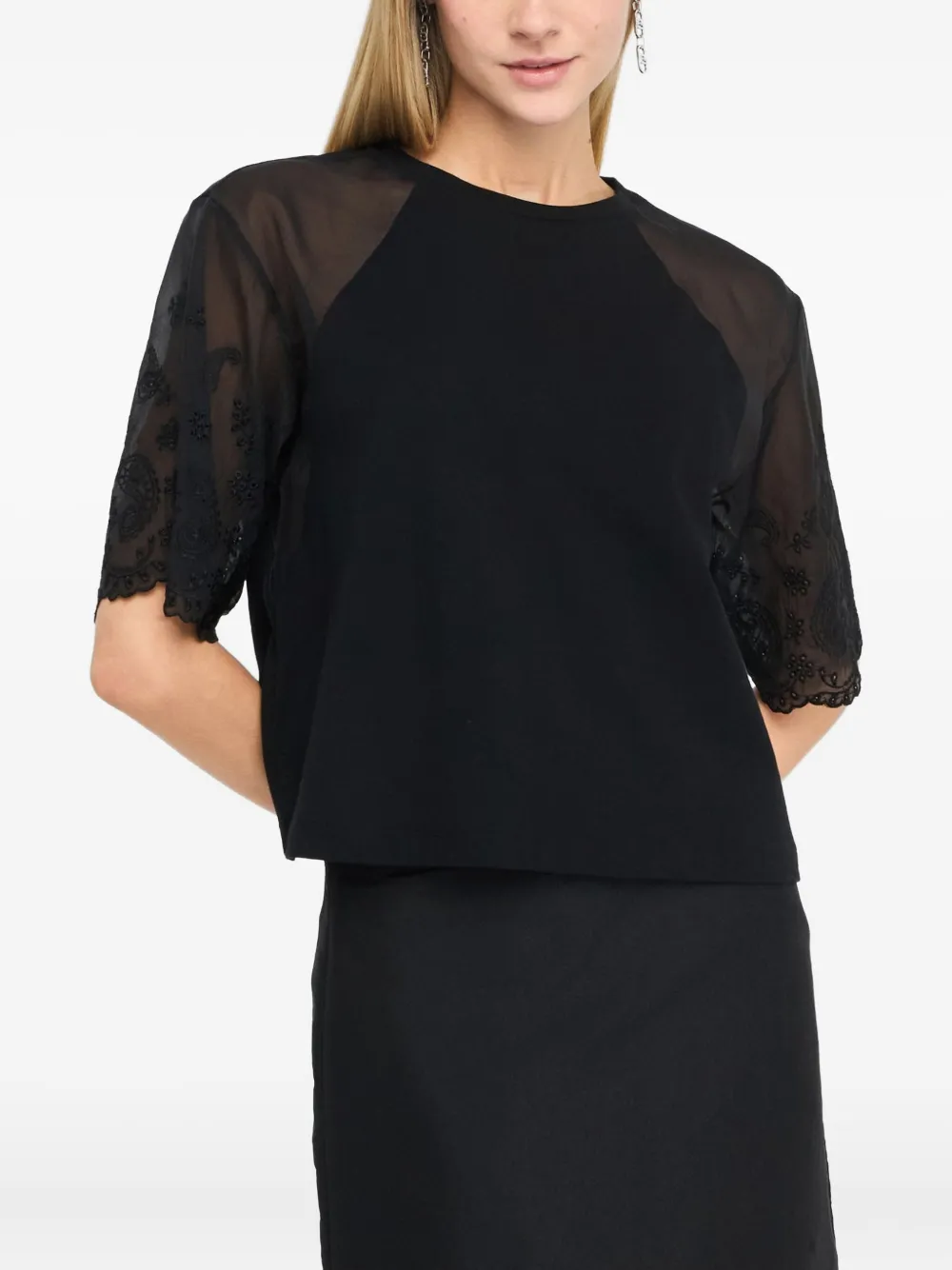 LIU JO T-shirt met paisley-borduurwerk Zwart