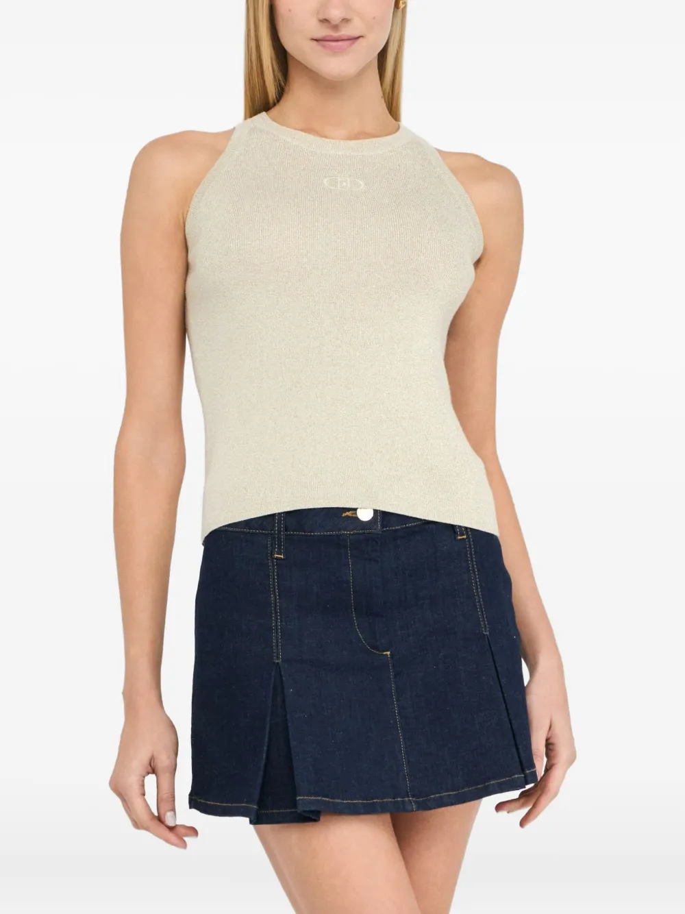 LIU JO logo-embroidered top Beige