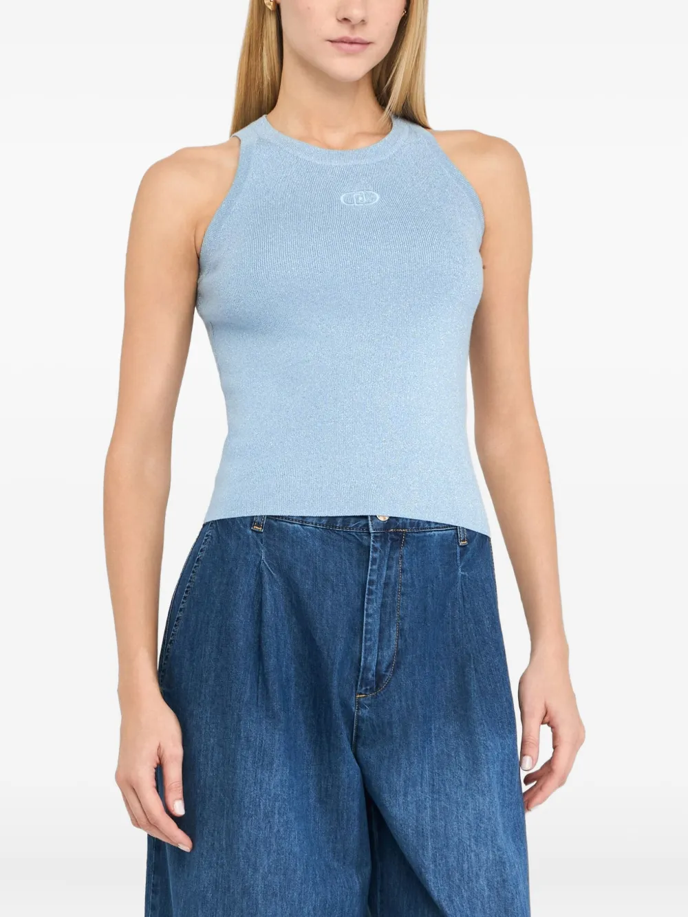 LIU JO Top met geribbeld logo Blauw