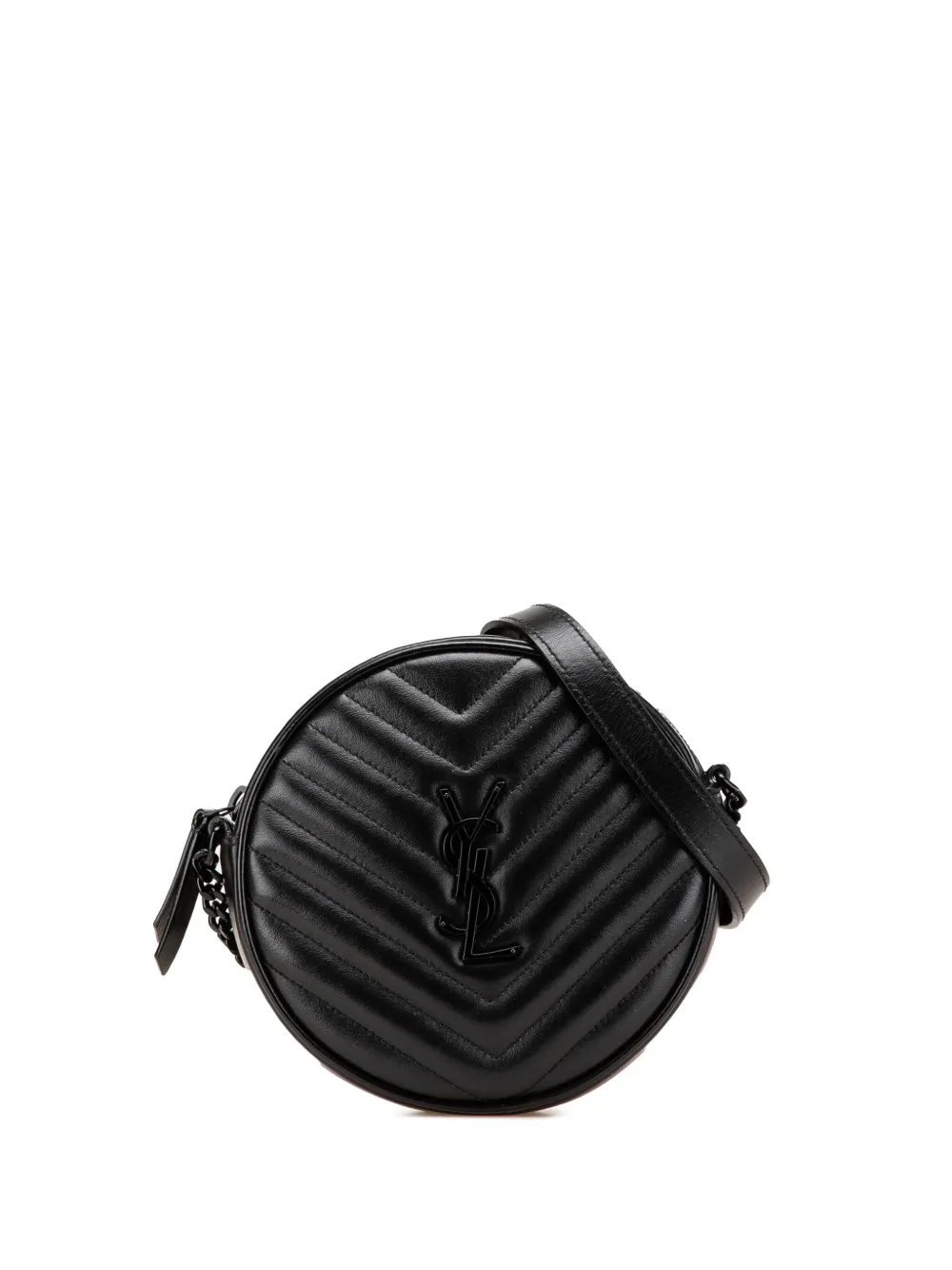 Pre-owned Saint Laurent 2019 Chevron Calfskin Round Vinyle Camera Bag Crossbody Bag
