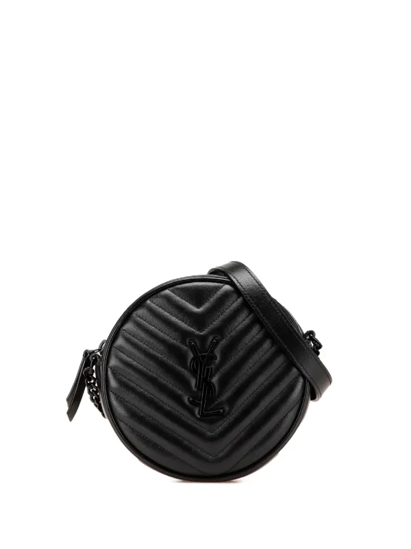 Saint Laurent Pre-Owned 2019 Chevron Calfskin Round Vinyle Camera Bag  Crossbody Bag Black FARFETCH IN