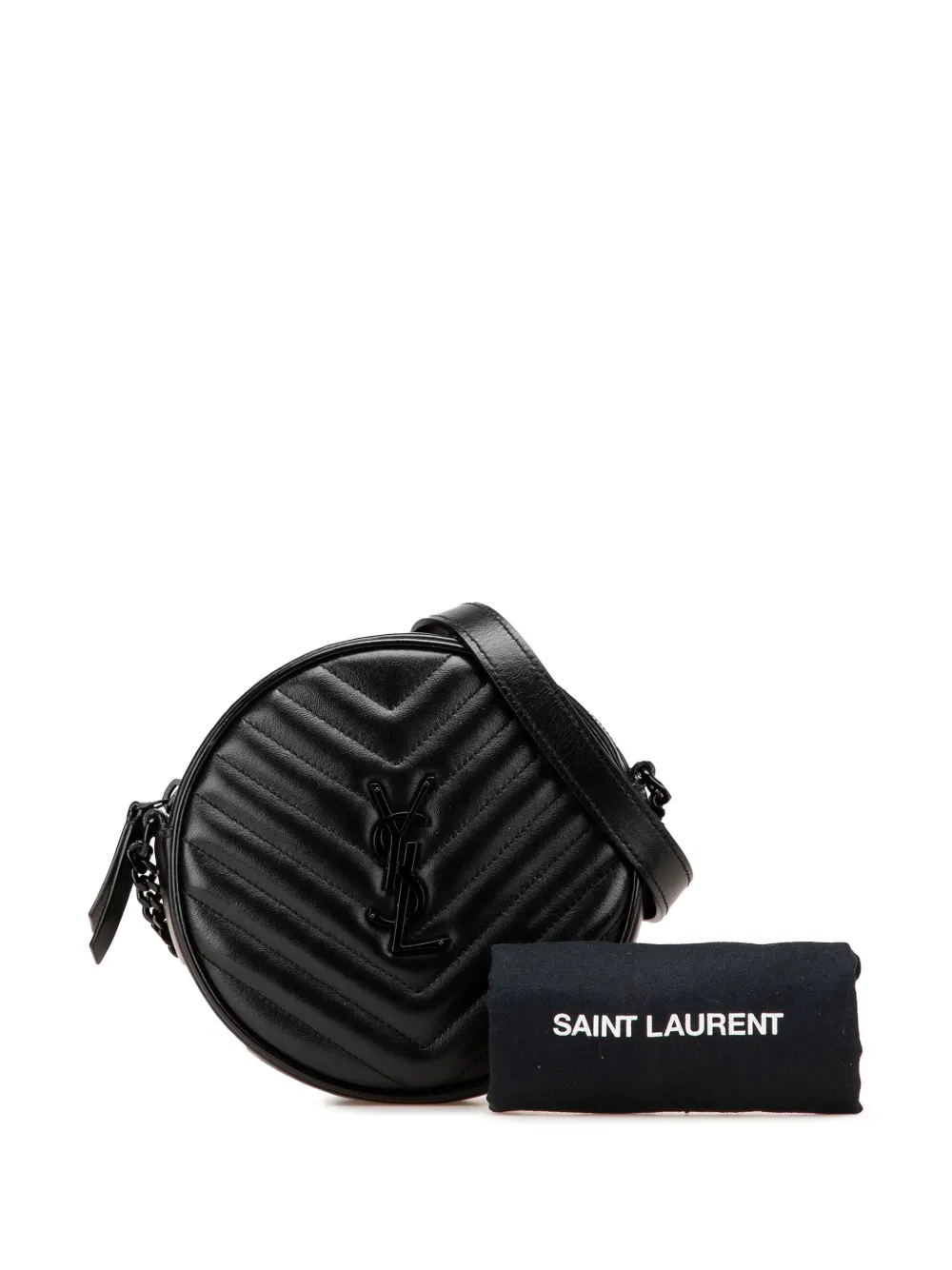 Pre-owned Saint Laurent 2019 Chevron Calfskin Round Vinyle Camera Bag Crossbody Bag
