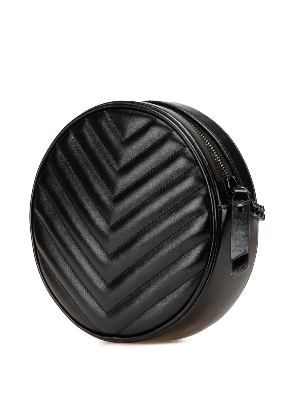 Pre-owned Saint Laurent 2019 Chevron Calfskin Round Vinyle Camera Bag Crossbody Bag