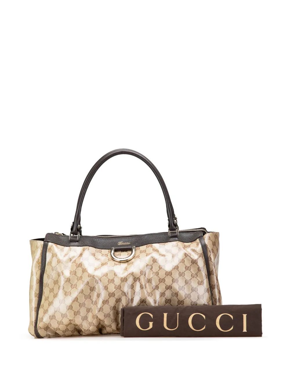 Pre-owned Gucci 2000-2015 Large Gg Crystal Abbey D Ring Tote Bag In Brown