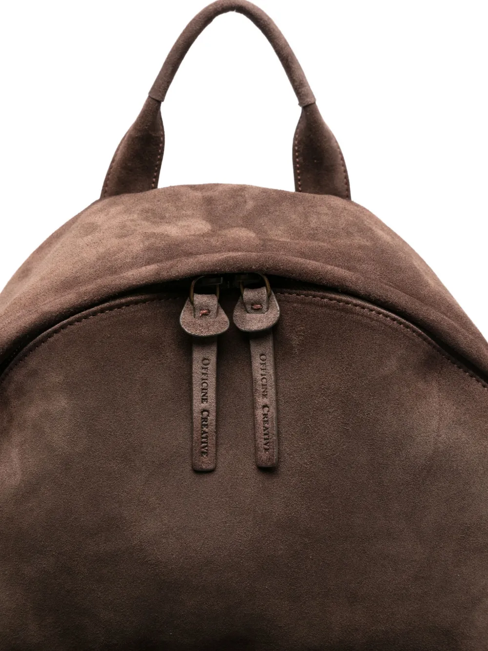 Officine Creative Suède rugzak met logodetail en rits Bruin