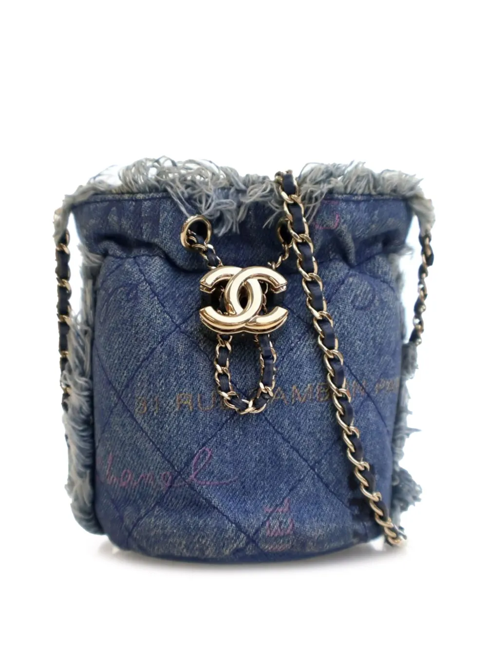 CHANEL Pre-Owned 2021 Mini Denim Mood with Chain bucket bag | Blue | Image 1