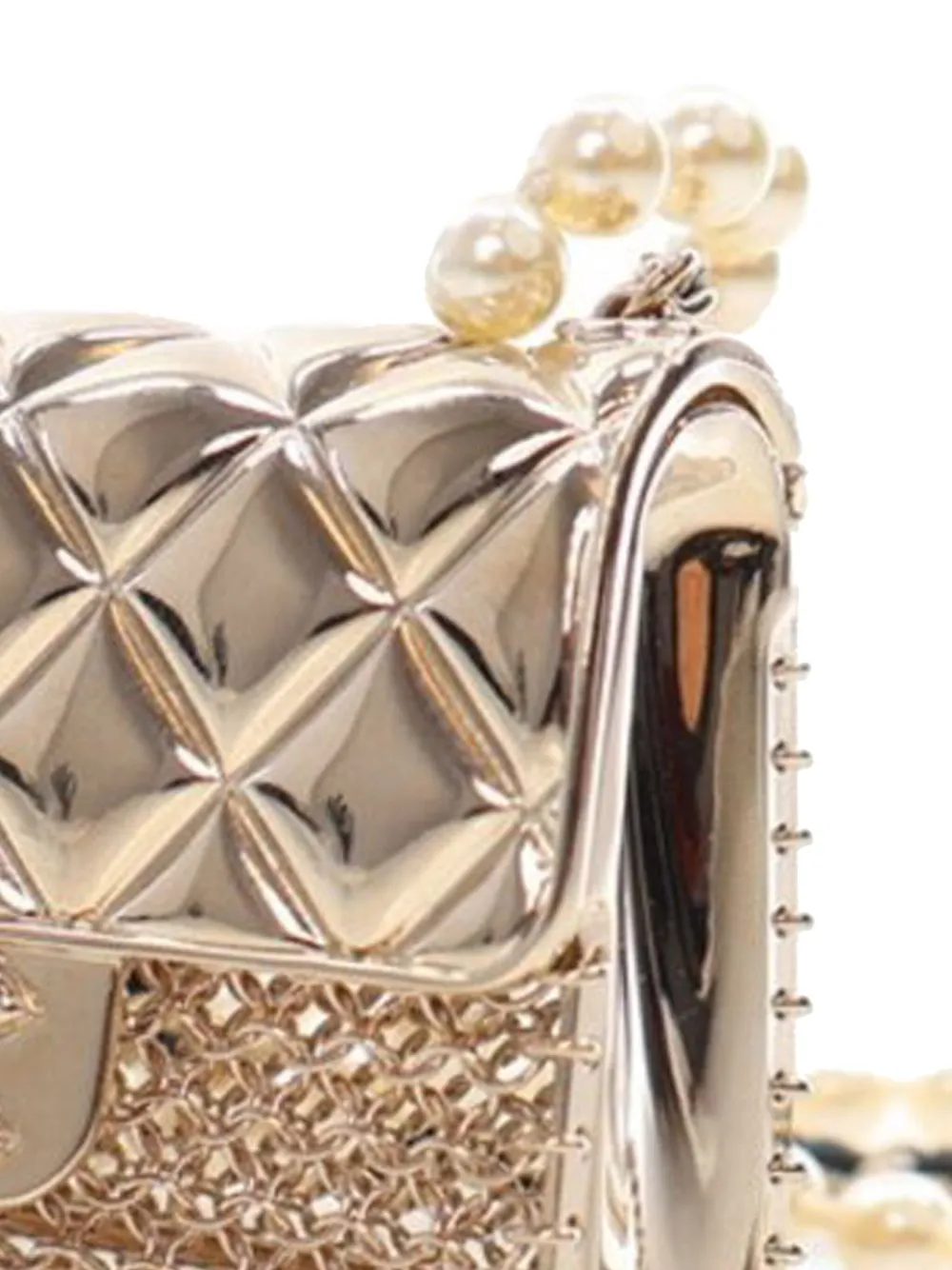 Pre-owned Chanel 2021-2025 Gold Plated And Faux Pearl Flap Bag Pendant Necklace Costume Necklace