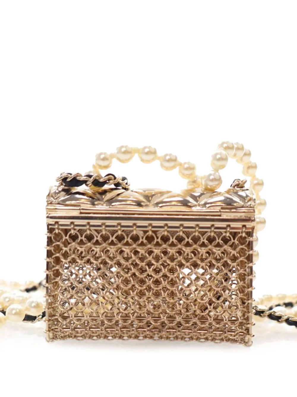 CHANEL Pre-Owned 2021-2025 Gold Plated and Faux Pearl Flap Bag Pendant Necklace costume necklace | Image 2