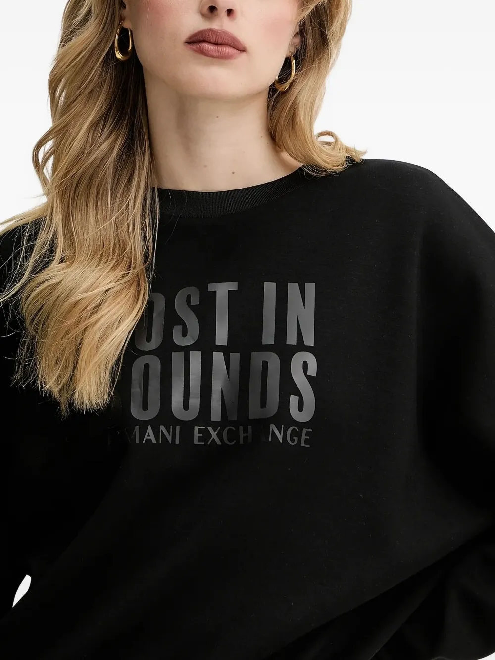 Armani Exchange Ribbed Crew-neck Sweatshirt In Black