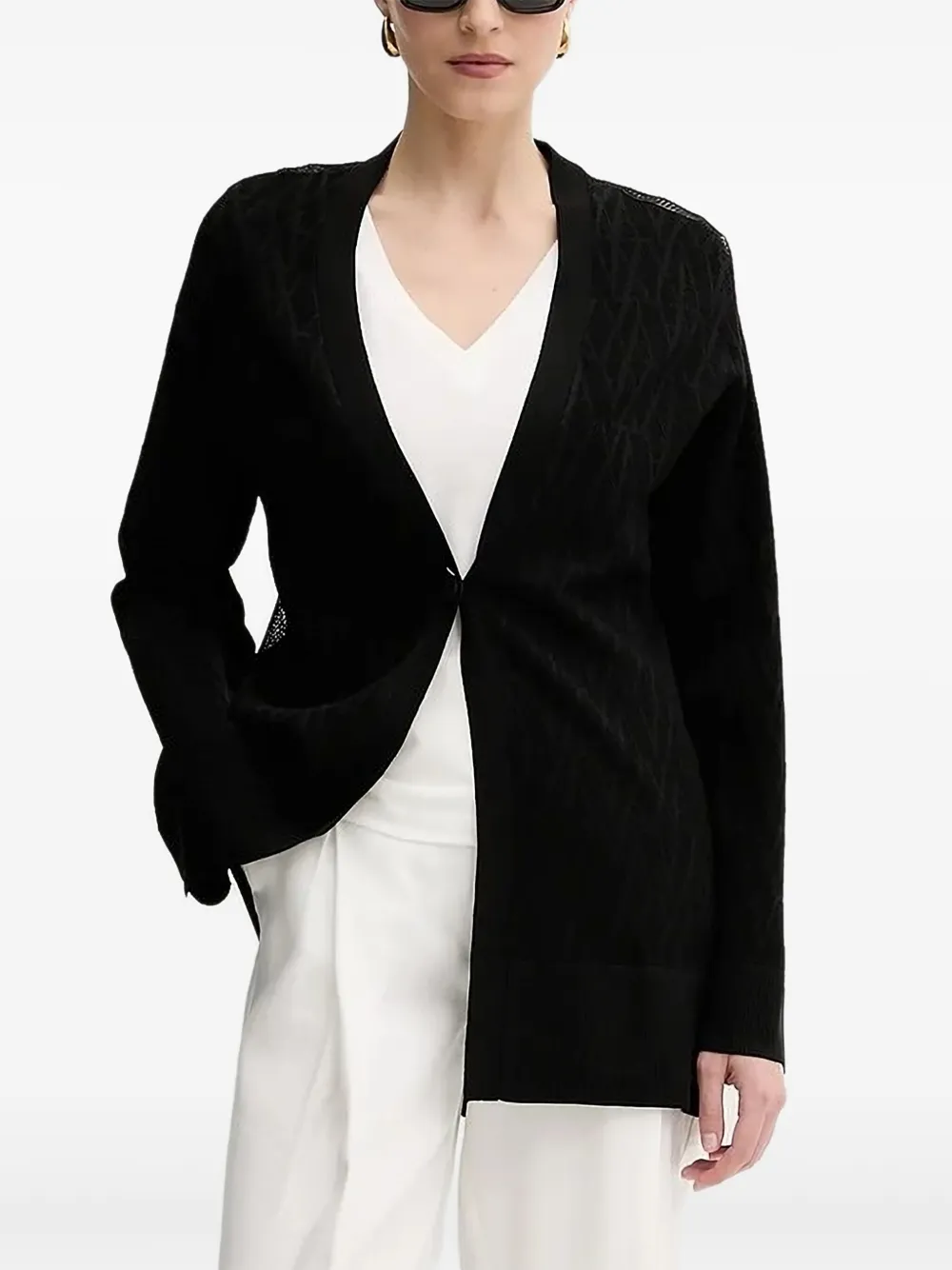 Armani Exchange Wide-hem Long-sleeves Cardigan In Black