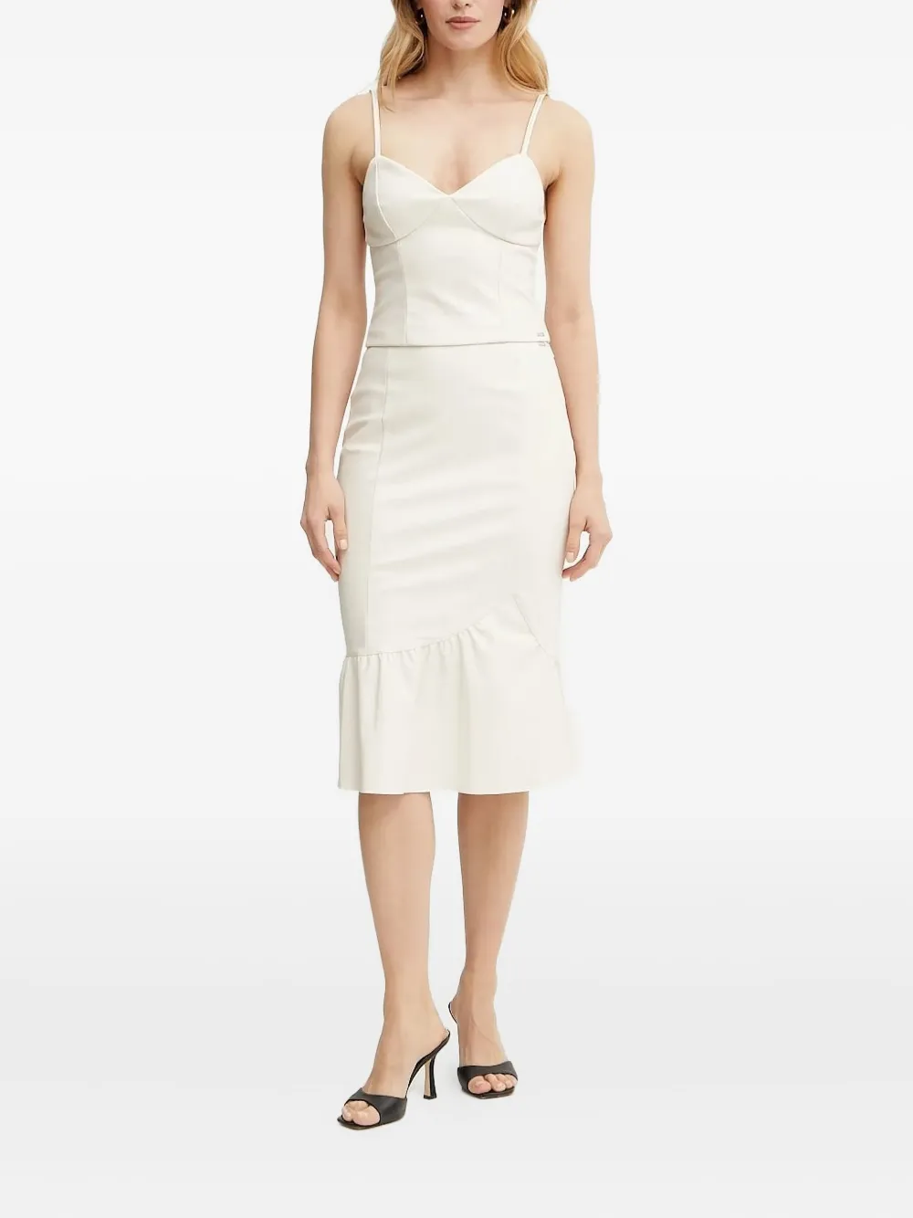 Armani Exchange Ruffle-hem Midi Skirt In Neutral