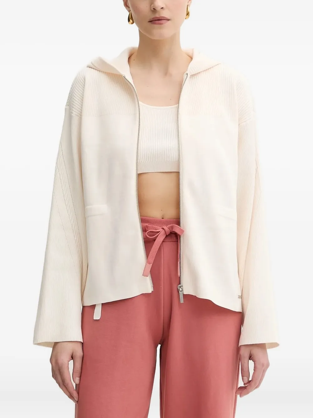 Armani Exchange hooded ribbed knit cardigan | Neutrals | Image 1
