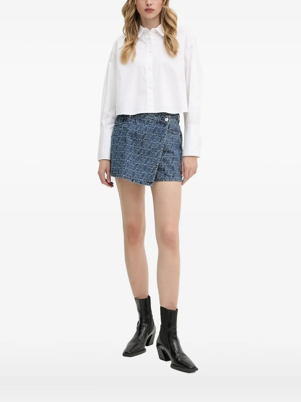 Armani Exchange Long-sleeve Cropped Shirt In White