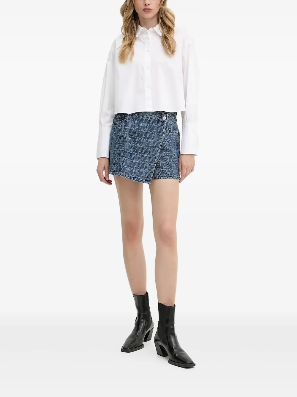 Armani Exchange long-sleeve cropped shirt | White | Image 1