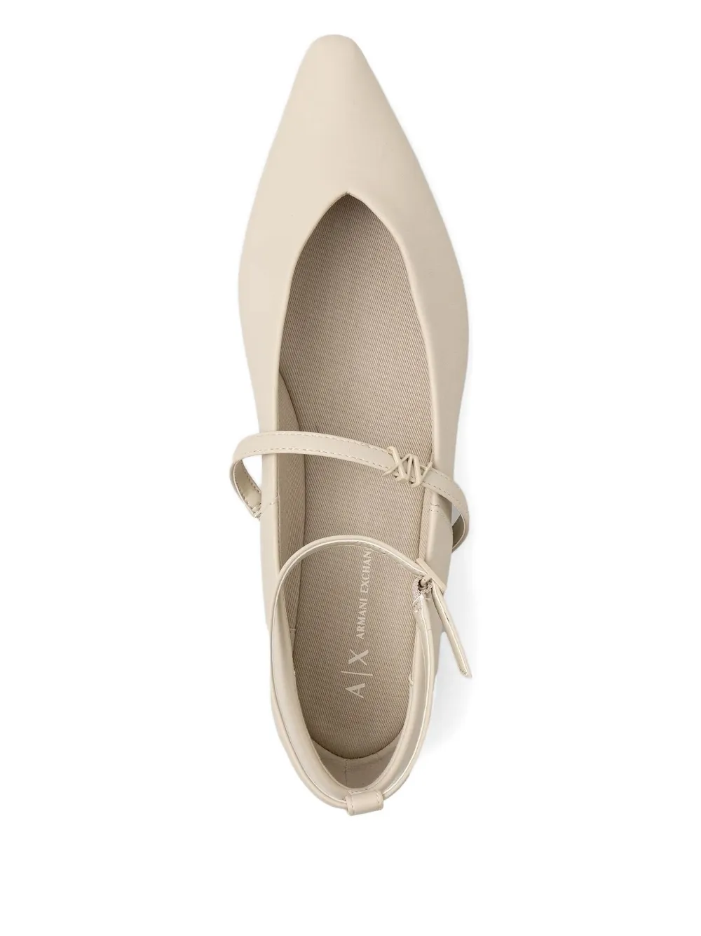 Armani Exchange Ballerina's met enkelbandje en puntige neus Beige