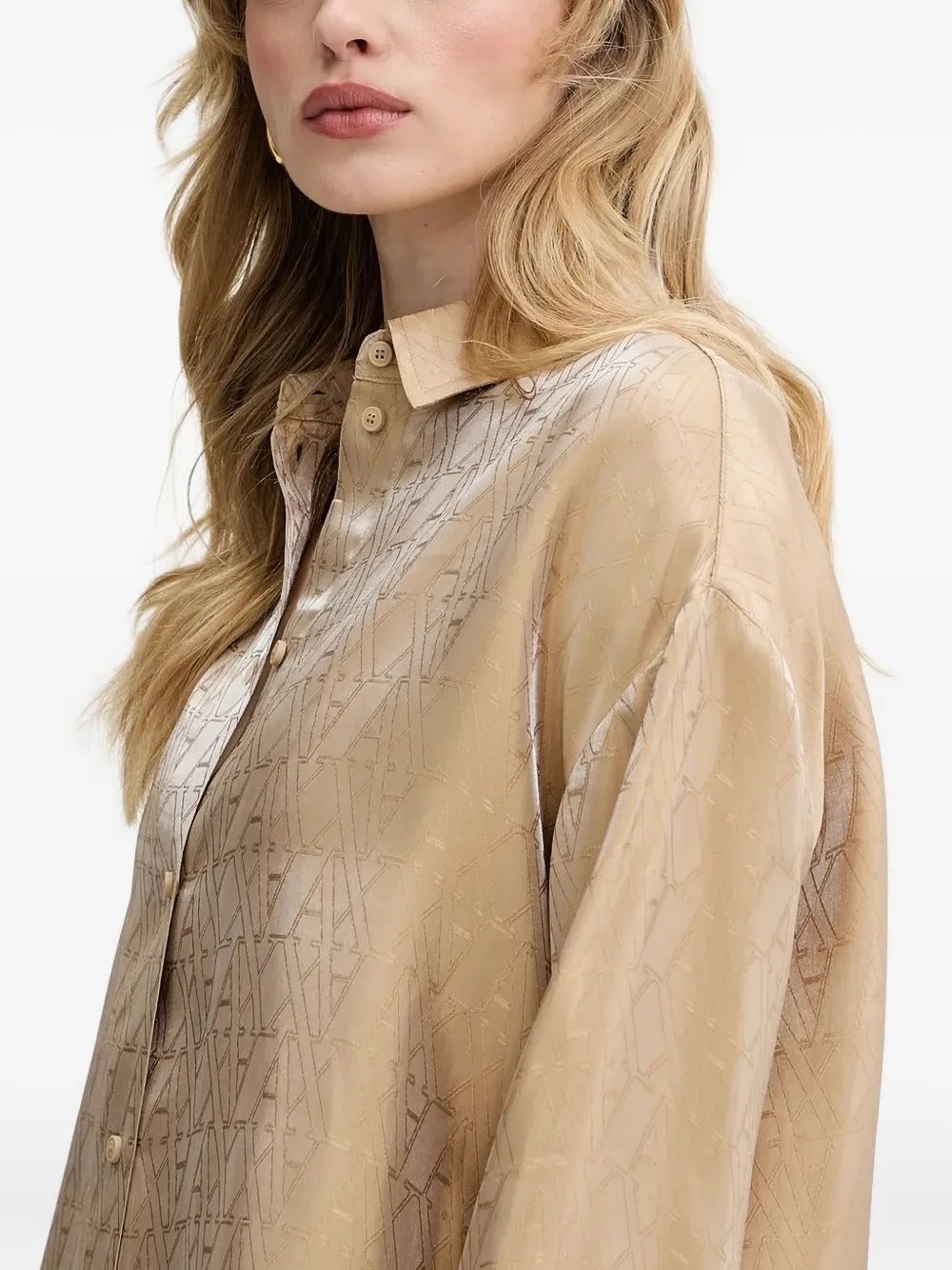 Armani Exchange Monogram-pattern Collared Shirt In Neutral