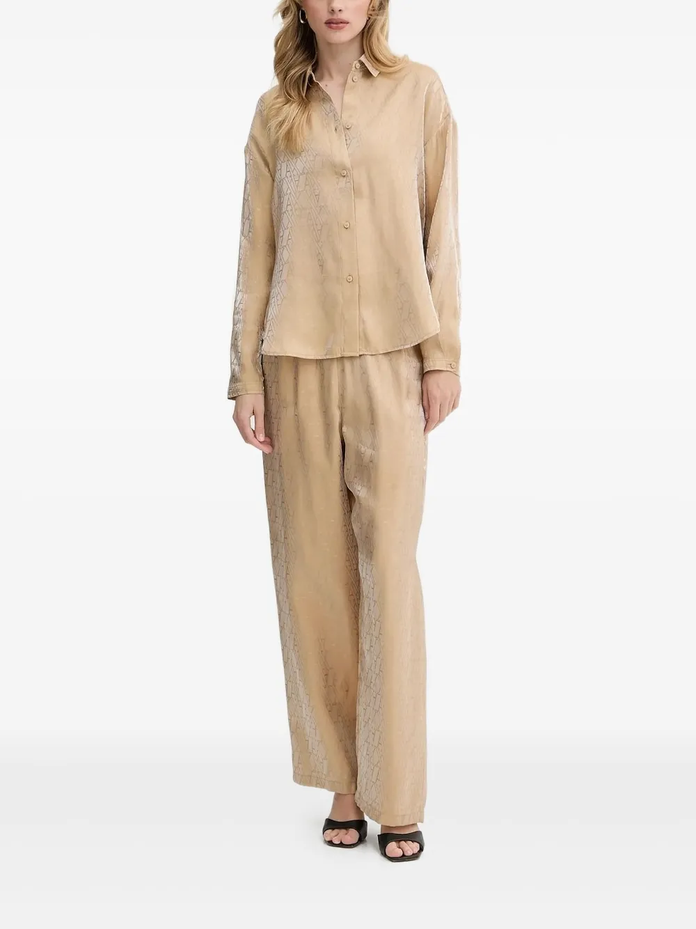 Armani Exchange monogram-pattern collared shirt | Neutrals | Image 1