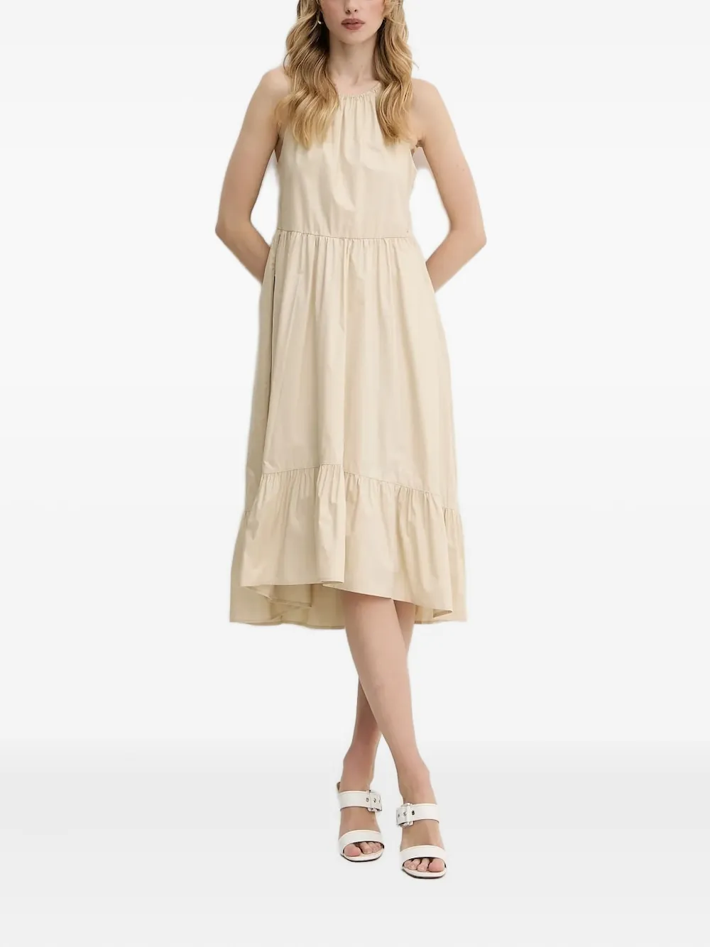 Armani Exchange halter-neck tiered midi dress Beige
