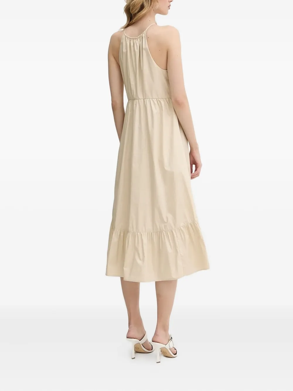 Armani Exchange halter-neck tiered midi dress Beige