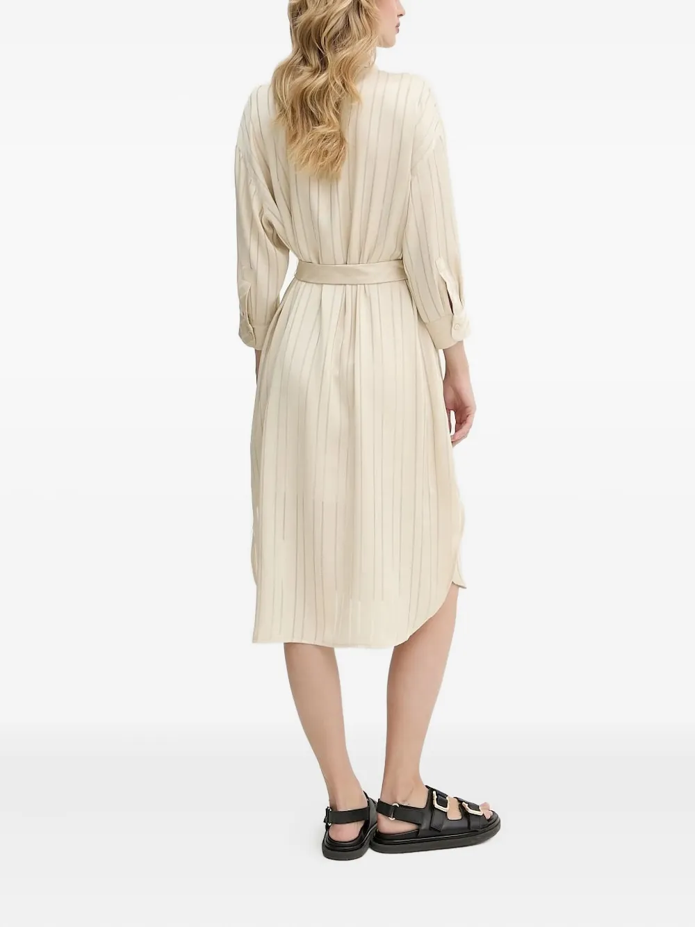 Armani Exchange Blousejurk met krijtstreep en ceintuur - Beige