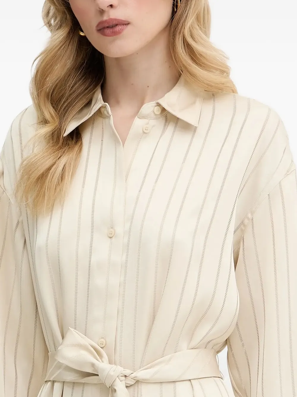 Armani Exchange Blousejurk met krijtstreep en ceintuur Beige