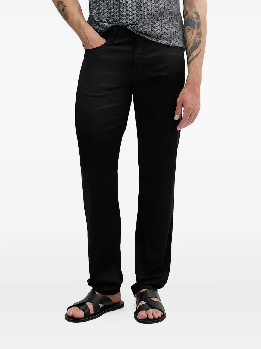 Armani Exchange logo-patch straight-leg trousers | Black | Image 1