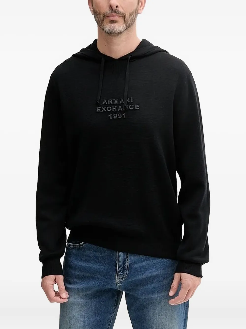 Armani Exchange logo-embroidered hoodie Blauw